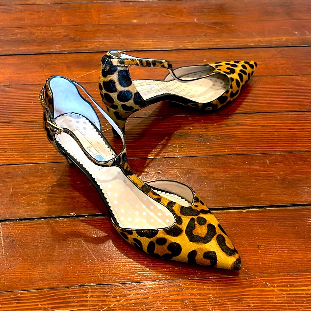 Boden Leopard Calf Hair & Leather Kitten Heels